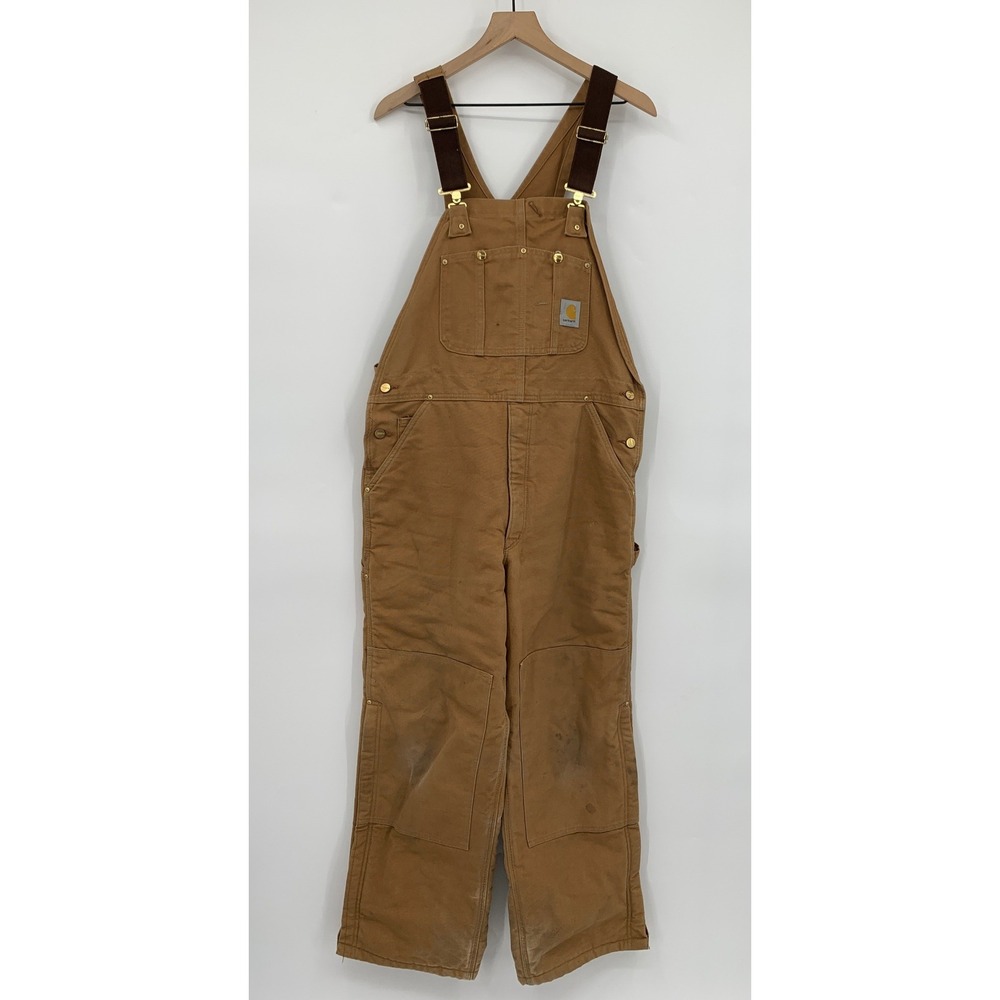 Vintage Carhartt Overalls 38x30 Double Knee Quilt Lined Duck Canvas Bib USA R02